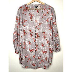 Torrid Womens Blouse Harper Challis Leopard Floral Print Gray Red Size 4